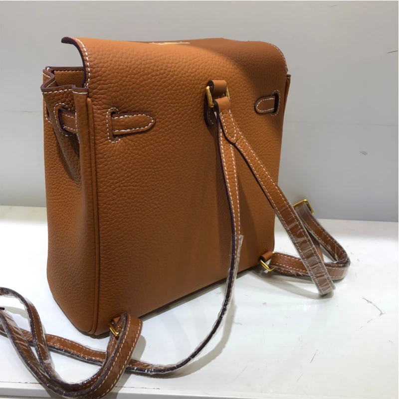 

Leather small backpack Kel shoulder bag first layer cowhide fashion new net red ins new lychee color