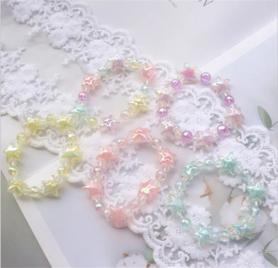 Handmade Lolita Girl Candy Color Start Bracelet Lolita Beads Bracelet Girl Jewelry D393,anime bracelet