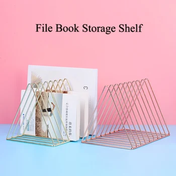 

Triangle 9 Grid File Storage Shelf Book Stand Desktop Nordic Wrought Iron File Book Holder Office Desk Storage Book Organizer