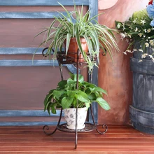 38 X 22 X 54.5cm European Style Double-Layer Wrought Iron Flower Pot Stand Shelf Balcony Living Room Flower Pot Rack - White