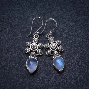

Natural Rainbow Moonstone Handmade Unique 925 Sterling Silver Earrings 1 1/2" T3023