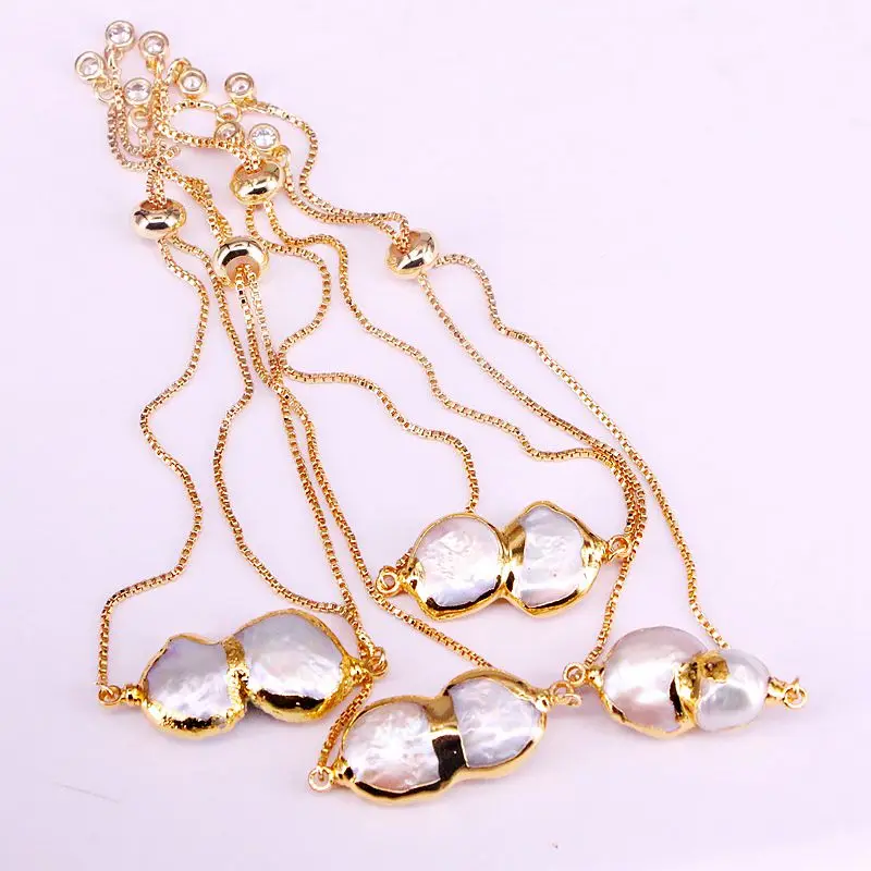 6 шт., позолоченный браслет-цепочка с гальваническим пресноводным жемчугом для женщин и девушек