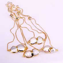 6 шт., позолоченный браслет-цепочка с гальваническим пресноводным жемчугом для женщин и девушек