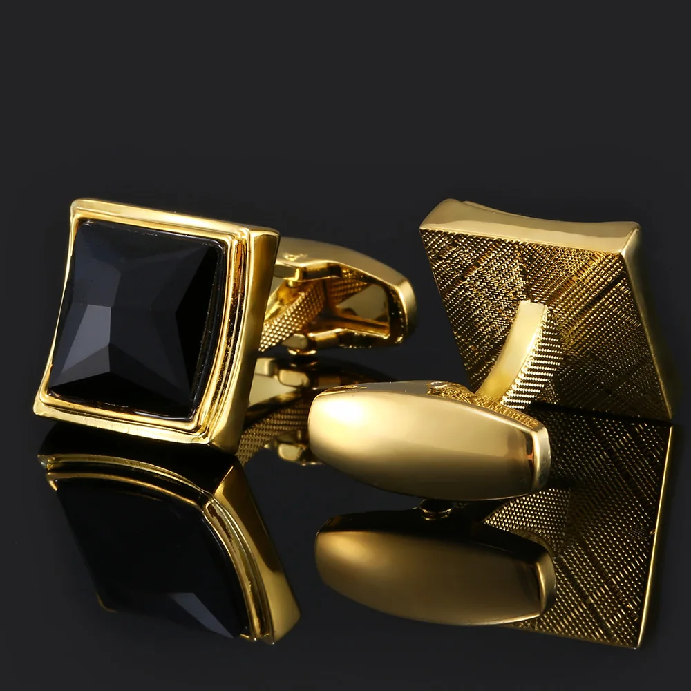 Золотые мужские рубашки запонки для защитника медная квадратная манжета кнопки-звенья с черным кристаллом мужской костюм рубашка Запонки Подарок для папы