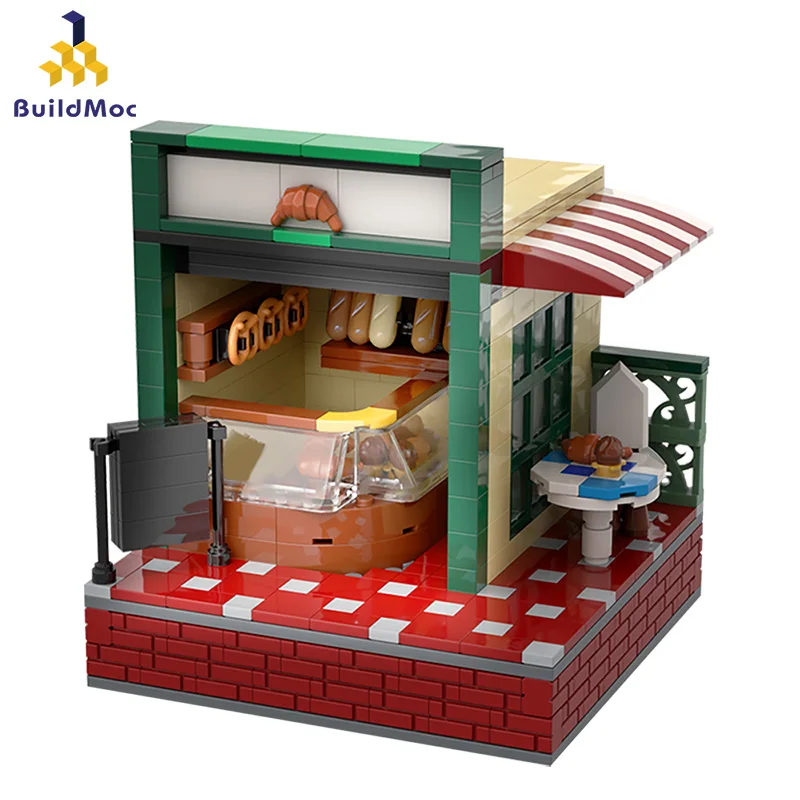 

Buildmoc Street Bakery Shop Block City Sets View Architecture Retail Store Snack Bar Building Blocks City House Bricks Kids Gift