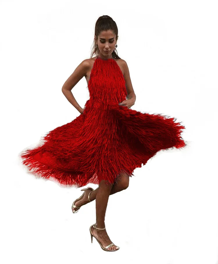 Сексуальное платье с открытой спиной, Холтер, кисточка, бохо, Гэтсби, платье, фестиваль, бахрома, белые, черные, красные, вечерние платья для стриптиза, сексуальный костюм - Цвет: Красный