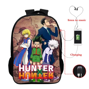 

USB Charge Backpacks School Bags Teenager Boys Girl Book Bag 16 Inch Daily Schoolbag Hunter X Hunter Print Travel Bagpack Bag