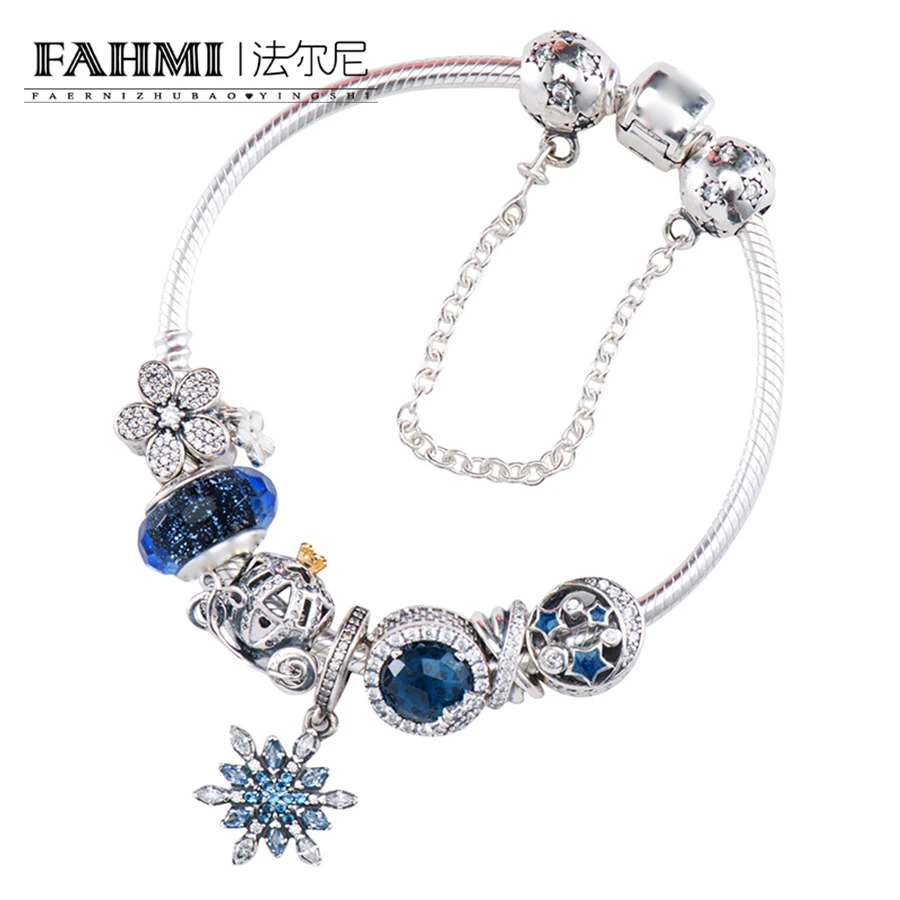 

FAHMI 100% 925 Sterling Silver Brand New 1:1 Genuine Glamour Night and Star Shine Snowflake Bracelet Set Elegant Temperament Set