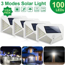 4 шт. 100 светодиодный светильник на солнечной батарее, уличный водонепроницаемый 4-сторонний солнечный светильник, лампа с датчиком движения PIR, настенный светильник для декора сада