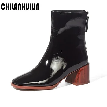 

autumn winter fashion genuine leather women's ankle boots side zip high heels party night club shoes woman short boots platform
