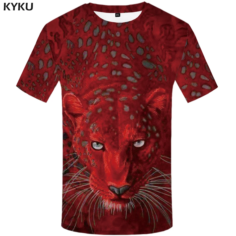 

KYKU Leopard T shirts Men Animal T-shirt Printed Tshirt Red 3d t shirt hip hop tee cool mens shirt Hip hop summer Short Sleeve