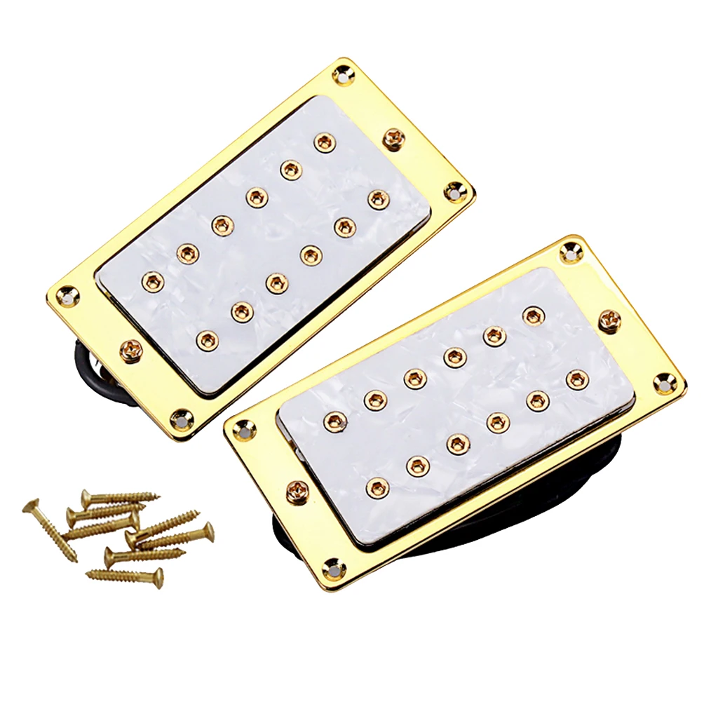 

Humbucker Matched Electric Guitar Neck Bridge Pickup Set, Sound Great, Golden Frame