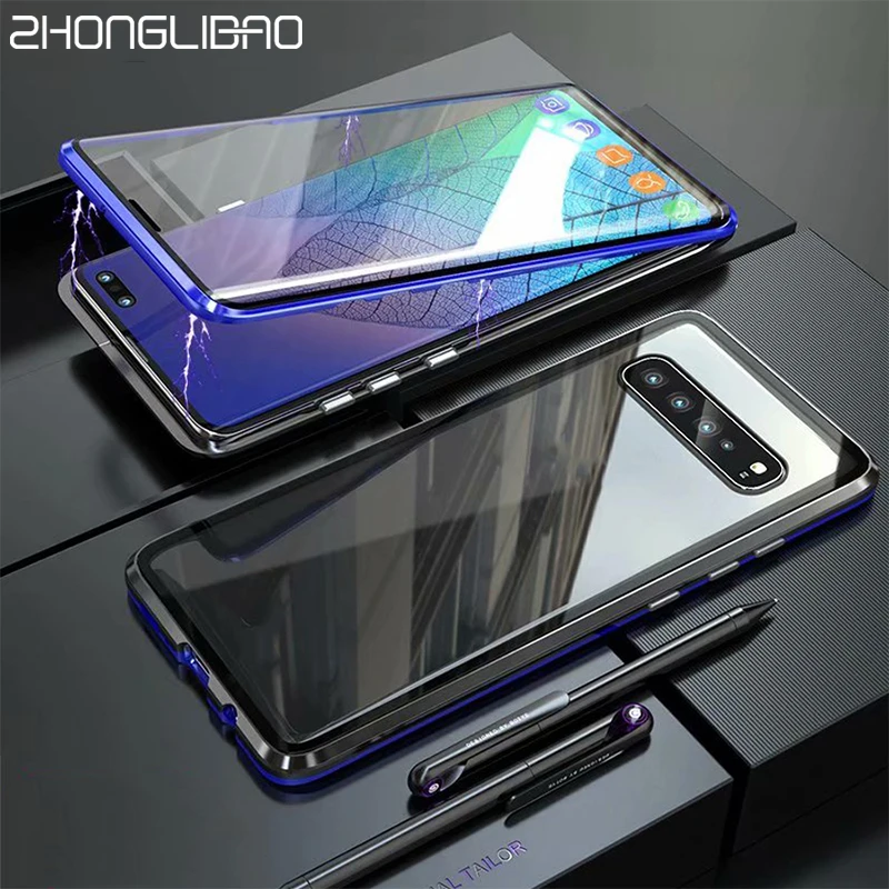 Магнитный металлический чехол для samsung S10 5G S9 S8 Plus Note 9 8 A7 A9 A50 A60 A70 A30 A80 закалки Стекло 360 Полное покрытие