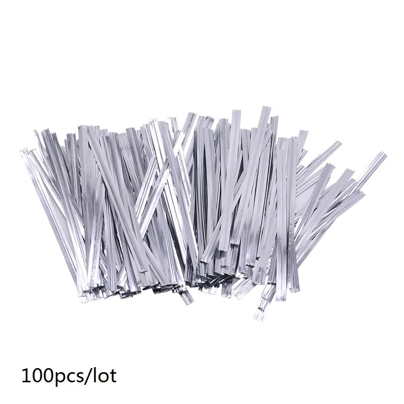 100Pcs Silver tie 100 шт 4 размера, прозрачные пластиковые пакеты для конфет, леденцов, печенья, упаковочный целофан, свадебные подарки на вечеринку - Цвет: 100Pcs Silver tie