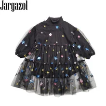 Jargazol/платье принцессы; vestidos; Зимние флисовые Детские платья для девочек с вышивкой в виде звезд и пайеток; Осенняя Корейская подростковая одежда