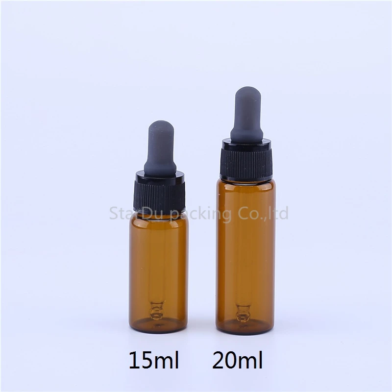 

12pcs/lot 15ml 20ml Empty Amber Glass Dropper Bottle With Pipette Refillable Essential Oils Travel Bottle Container Makeup