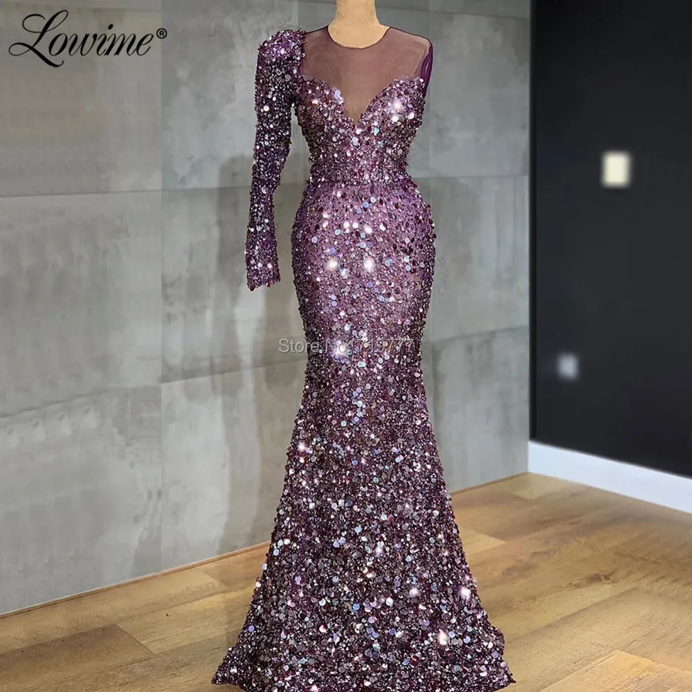 Иллюзия фиолетовые блестки арабское вечернее платье на одно плечо вечерние платья со шлейфом на заказ; длинное платье для выпускного вечера Robe De Soiree