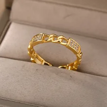 

Irregular Zircon Chain Rings For Women Stainless Steel Crystal Finger Ring 2021 Trend Wedding Band Couple Jewelry anillos mujer