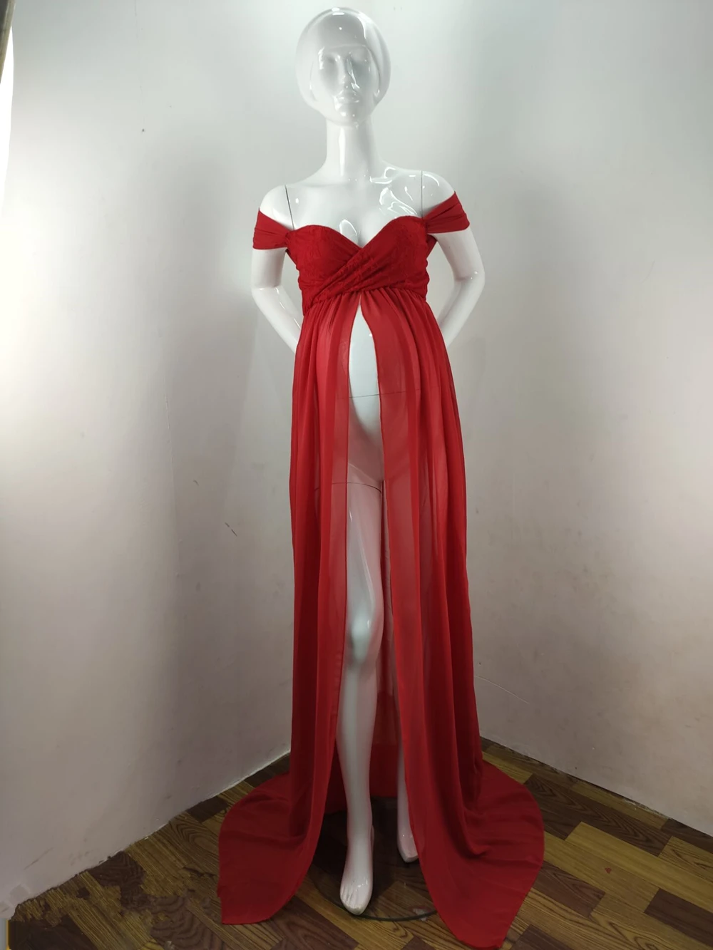 Shoulderless Maternity Dress For Photography Sexy Front Split Pregnancy Dresses For Women Maxi Maternity Gown Photo Shoots Props (14)