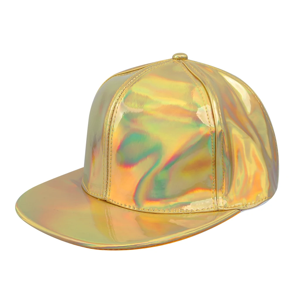 Новинка, бейсбольная кепка из искусственной кожи, светящаяся одноцветная бейсболка в стиле хип-хоп с радугой, Регулируемая Повседневная Кепка, уличная одежда в стиле панк - Цвет: Golden
