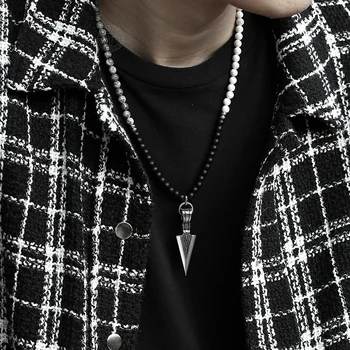 

6mm Arrow Pendant Natural Beaded Pendant Necklace for Men Women White Stone Stainless Steel TO Buckle 22.5inch DDN168