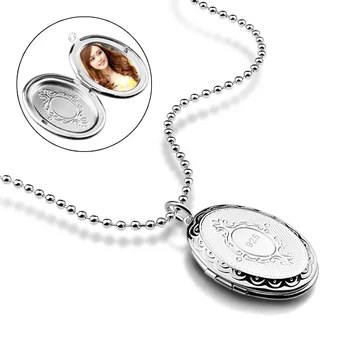 

Fashion 925 sterling silver photo box pendant necklace Solid silver woman long chain DIY photo couple necklace silver jewelry