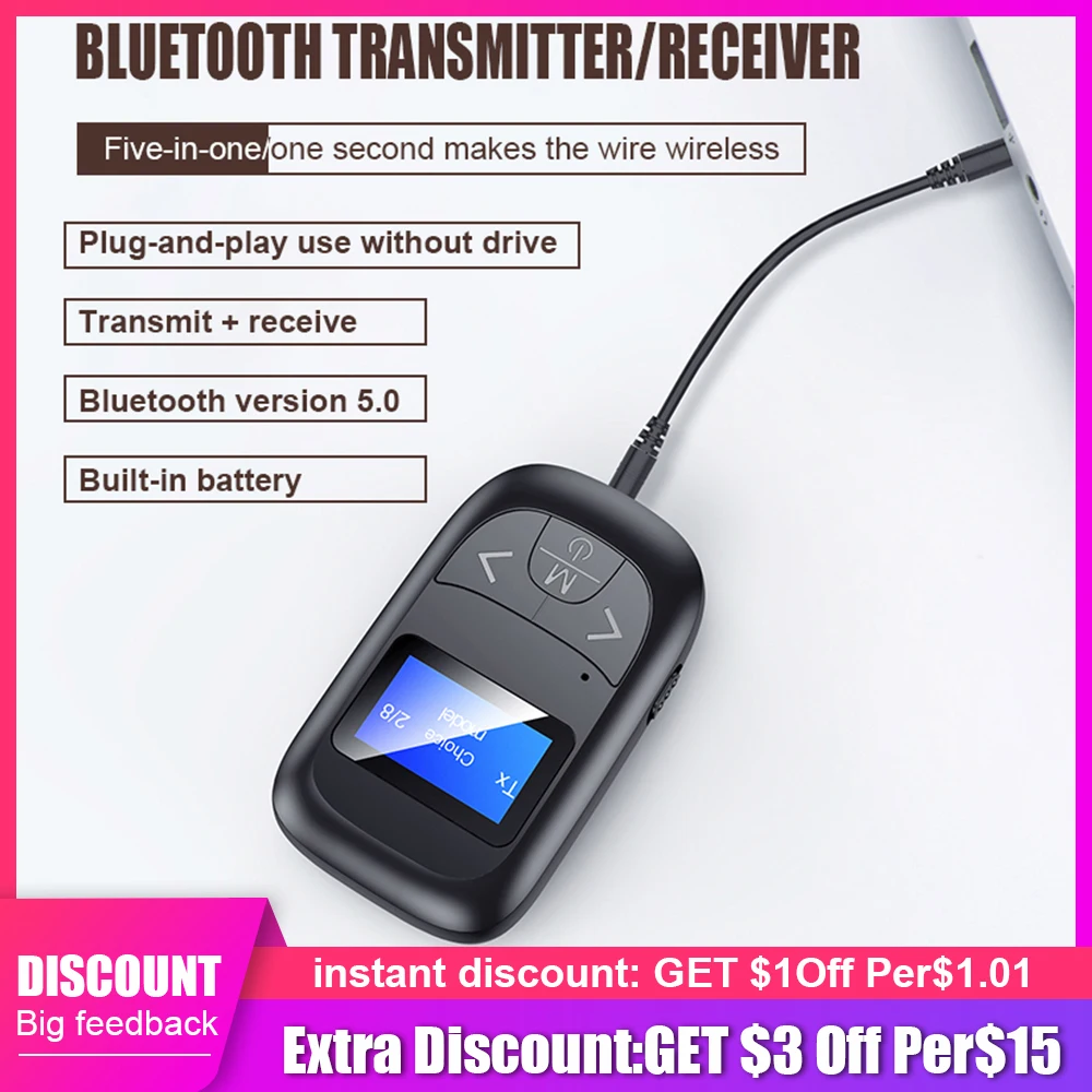 

5.0 Bluetooth Transmisor Adapter wireless Audio Bluetooth Transmisor Adaptador for PC TV car 3.5mm AUX music Transmisor Receiver
