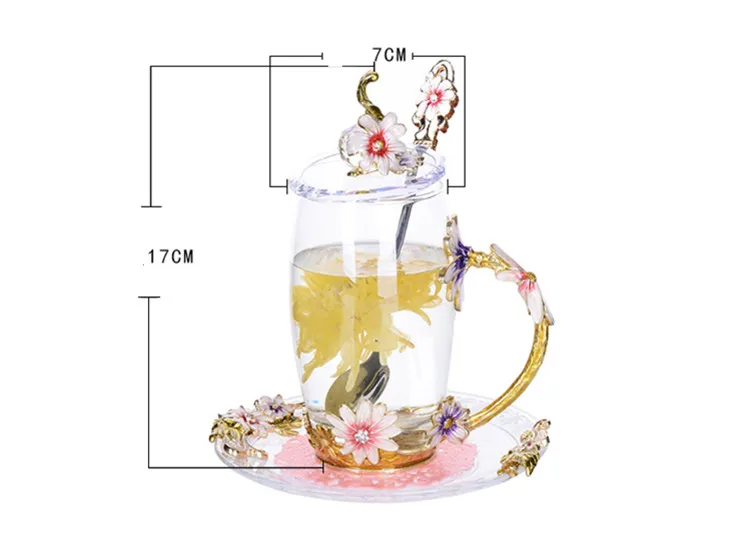 Эмалированные стеклянные кофейные кружки чашки для чая и кружки с блюдцем крышка ложка цветок посуда для напитков подарок для влюбленных