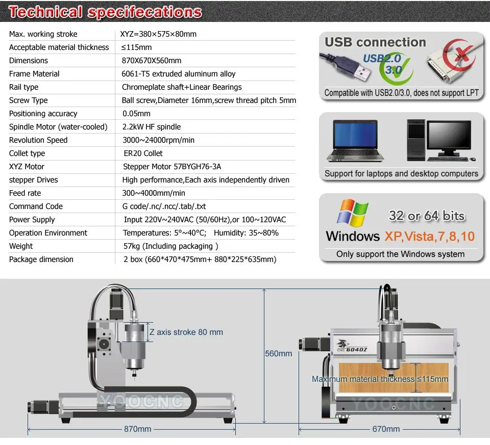 EU,DE,Free VAT 4 axis CNC 6040 2200w 2.2KW USB port USB Mach3 CNC Router / Milling Machine/Engraver Engraving Machine 220V/AC