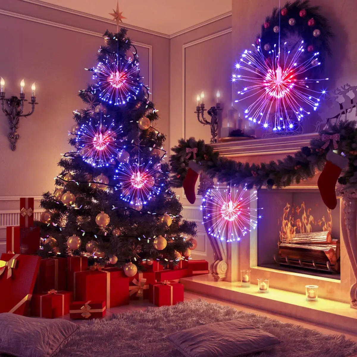 Фейерверк 90 светодиодный внутренний гирлянды на батарейках рождественские сказочные огни 8 режимов медный провод огни Открытый сад