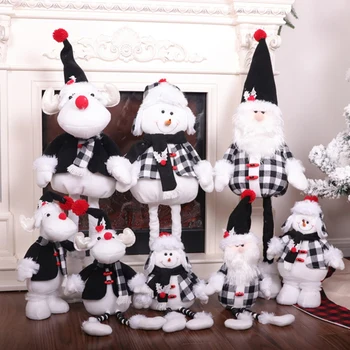 

Christmas Santa Claus Elk Snowman Decorations Sitting Doll Black And White Non Woven Cloth Round / Pointed Cap Doll Pendant
