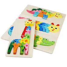 

Wooden Lovely 3D Dinosaur Giraffe Animal Number Jigsaw Puzzle Children Kids Montessori Educational Toy Child Funny gift
