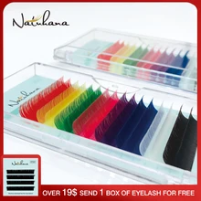 Natuhana 16 linhas mix cor cílios extensão individual vison falso arco-íris colorido cílios naturais macio colorido cílios falsos