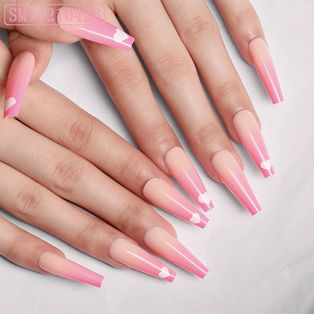 24pcs Fashion Pink False Nails Artificial Coffin Shaped Designs Press On Nails With Press Glue Acrylic Nail Art Tips Accessory False Nails Aliexpress