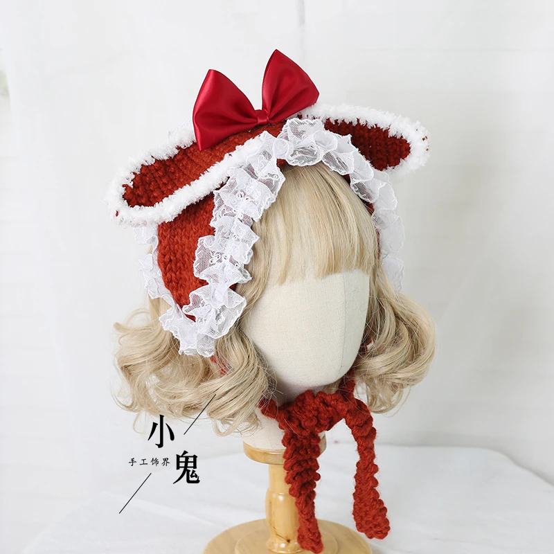 

Japanese lovely rabbit ear hat girl of younger sister earmuffs knitting parent - child a warm hat