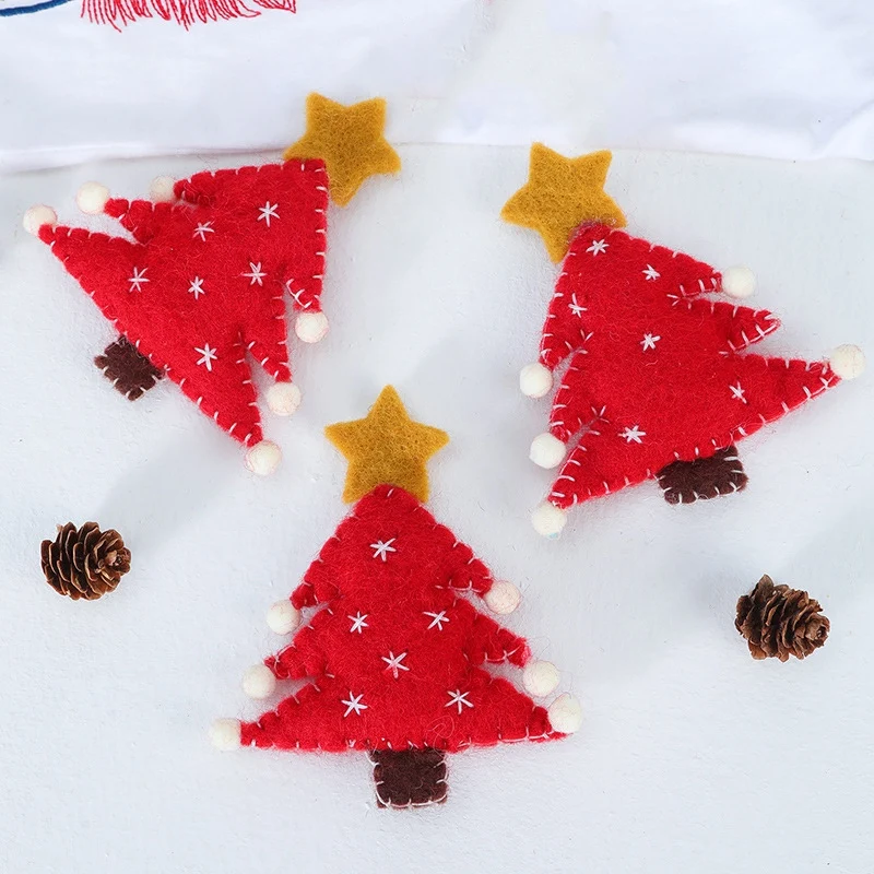 3 Pcs Small Christmas Decorations Wool Felt Christmas Tree Pentagram Shape Pendants Ornaments Xmas DIY Gifts
