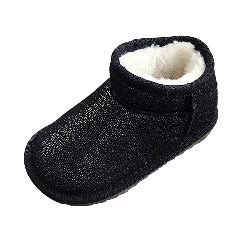 Girls Snow Boots Winter Warm Flat Round Toe Kids Shoes Baby Children's Pink Black Soft Boots Size 20-31 Martin Boots - Цвет: Черный