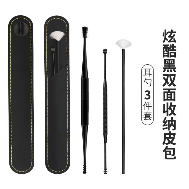 Earwax Removal Tool Sets Spiral Silicone Stainless Steel Ear Cleaner Sticks Springs Ear Wax Remover Wand Spiral Scoop Ears Care 3pcs Sets Black