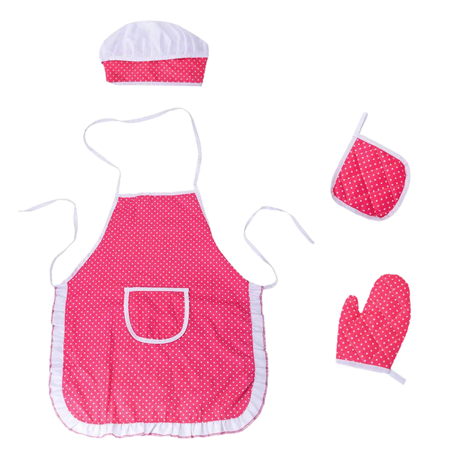 Pink Kids Chef Play Set, Kids Cooking Playset,Chef Dress Up Outfit Set with Kids Apron,Chef Hat Pretend Role-play Cooking Toy