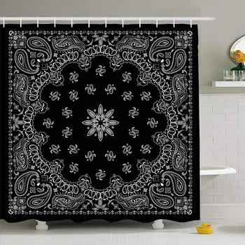 

Shower Curtain Set with Hooks 72x78 Wear Retro Style Classic Abstract Black Paisley Geometrical Bandana Wrap Vintage Textures