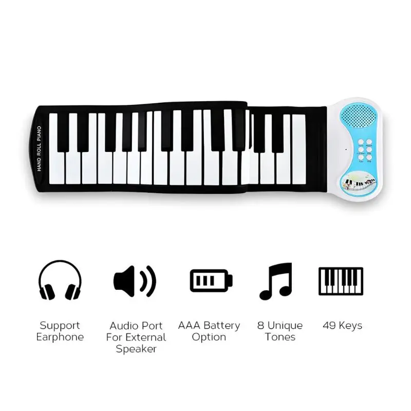 

Portable 37 Keys Roll Up Electronic Keyboard Piano Flexible Kids Piano Keyboard with Speaker for Beginners Boys Girls Blue