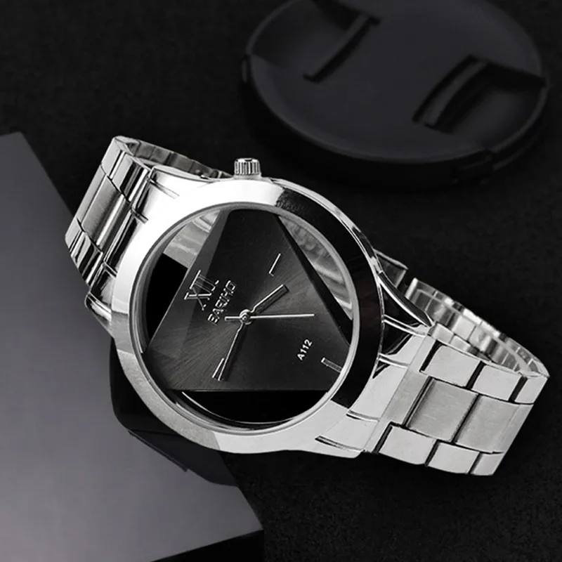

Brand Bariho Men's Watch Hollow Triangle Casual Wrist Watch Quartz Analog Watch Silver Stainless Steel Masculino Relogio