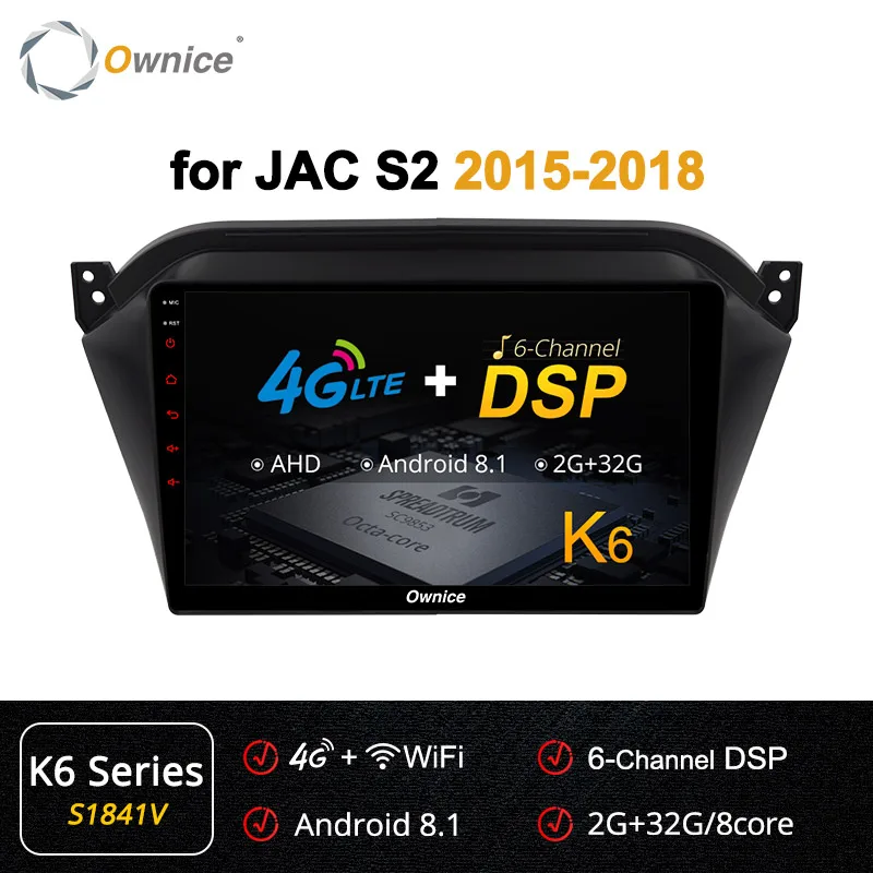 Ownice 10,1 дюймов Android9.0 k3 k5 k6 автомобильный DVD 4G LTE 360 панорама DSP SPDIF для JAC S2~ gps Navi Радио Восьмиядерный 4G+ 64G - Цвет: S1841 K6
