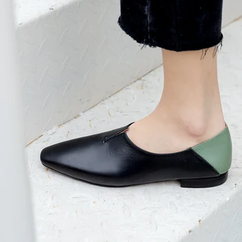 

INS women pumps Genuine Leather shoes plus size Cowhide upper + sheepskin insole small square toe Heel can be treaded shoes