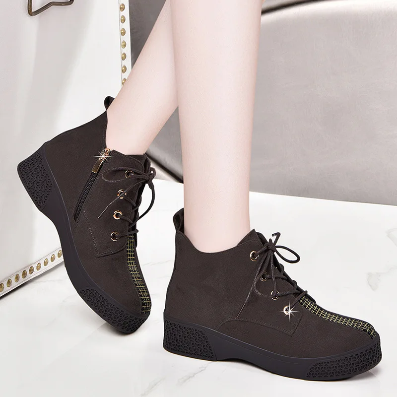 

Dunhu Wedge Short Boots Women's 2019 Autumn And Winter New Style Martin Boots Europe And America Shoe plus Velvet Boots WOMEN'S