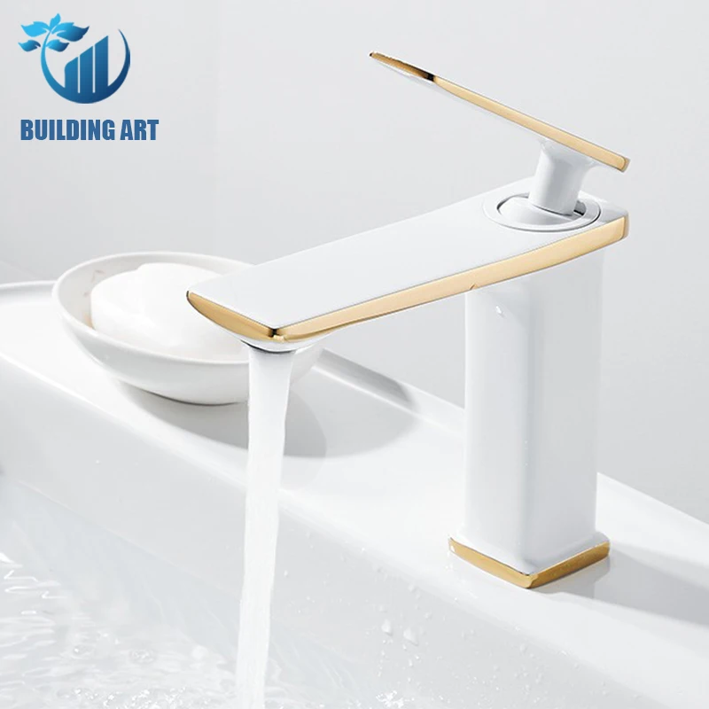 Newly Basin Faucet Bathroom Mixer Tap White and Gold /Chrome Wash basin Hot Cold Mxier Crane Sink Brass Material | Обустройство дома