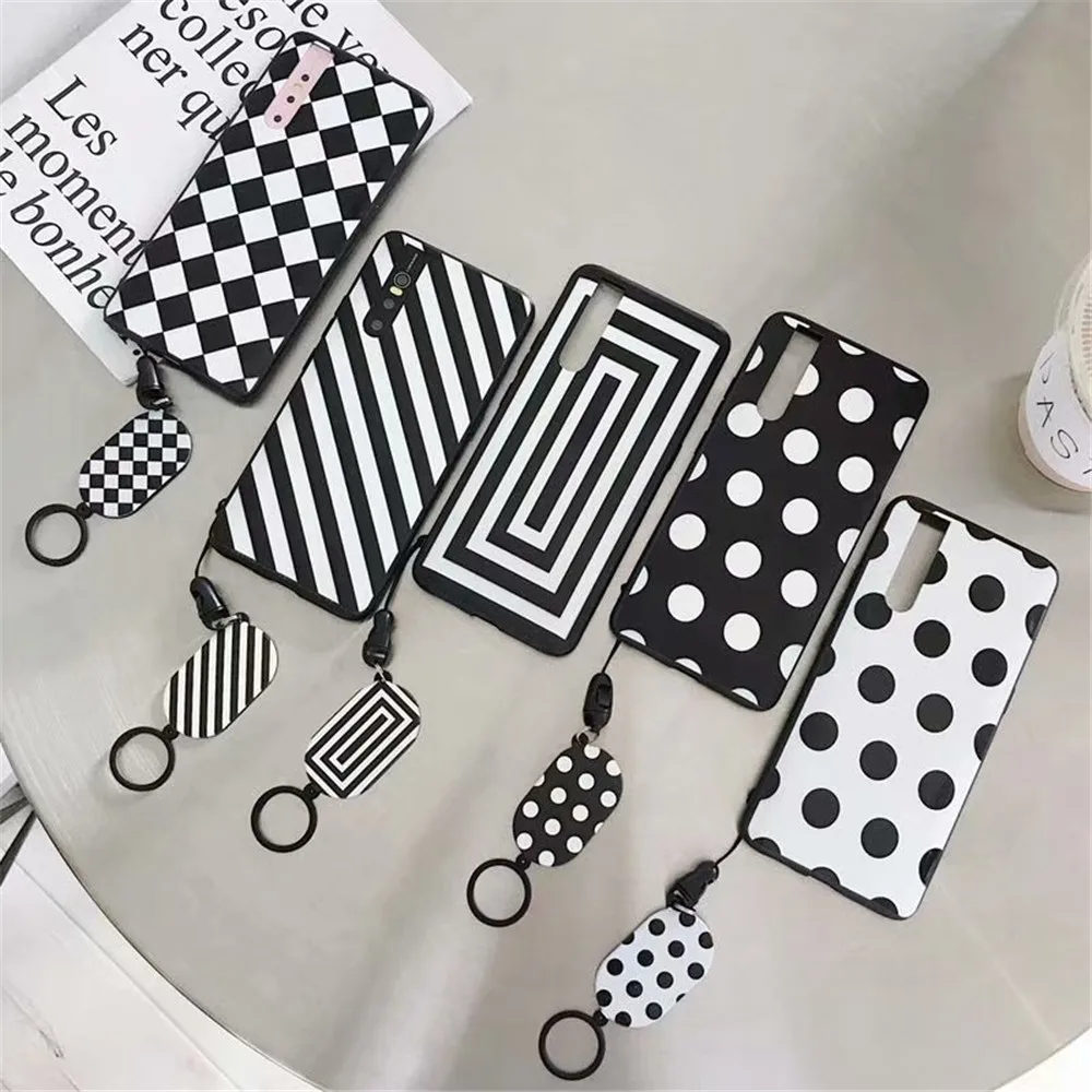 

Black White Case For Samsung Galaxy S10 S10E S9 Plus S8 S7 Note 10 Pro 9 8 10+ Luxury Point Dot Stripe Girl Women Cover Case