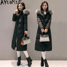 AYUNSUE, женский пуховик, зимнее длинное пуховое пальто с капюшоном, Воротник из лисьего меха, пуховая куртка, Doudoune Femme Hiver D158 KJ3534