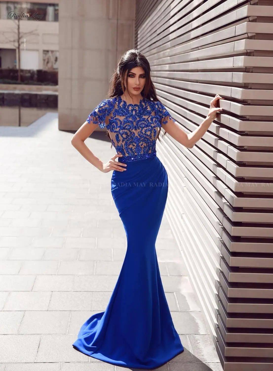 Арабский Королевский синий кисточкой Русалочка дубайские вечерние платья элегантные бисерные хрустальные женские вечерние платья вечернее платье для выпускного вечера