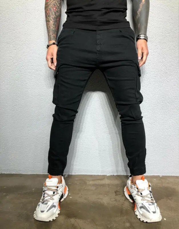 

Men's Fashion Pocket Urban Straight Leg Trousers Jogging Joggers Cargo Pant Casual Skinny Stretchy Pencil Pants